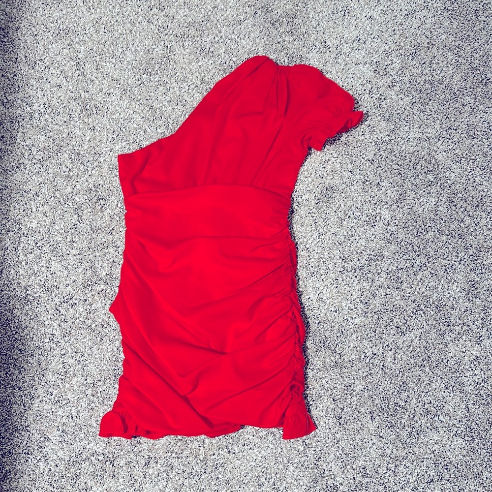 Hello Molly one shoulder red ruffle dress